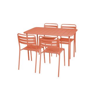 Sweeek Set mesa de jard&iacute;n bistr&oacute; de acero con 4 sillas, 120cm, rosa tostado
