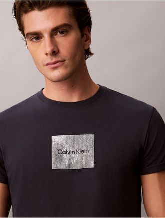Calvin Klein Jeans Calvin Klein Mens Textured Box Graphic Classic Crewneck T-Shirt - Blue - 2XL