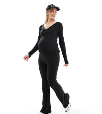 Mama Licious Mamalicious Maternity flared over the bump jersey pants in black - part of a set