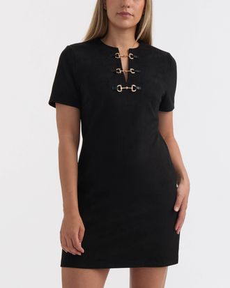 Ellen Tracy Womens Faux Suede Metal-Detail Dress