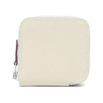 Herm&egrave;s White Epsom Leather Silk Coin Purse/Coin Case (Pre-Owned)