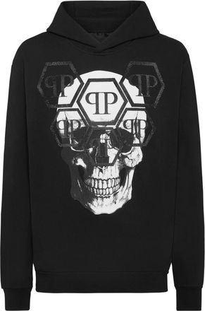 Philipp Plein Hoodie Sweatshirt LS Skull - Heren - Hoodies - Zwart - 2XL - Katoen - Hoodies & sweatvesten