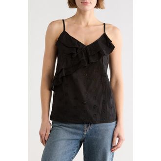 Forgotten Grace Double Ruffle Eyelet Cami in Black at Nordstrom Rack, Size X-Large