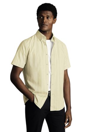CHARLES TYRWHITT Non-Iron Stretch Poplin Slub Short Sleeve Shirt