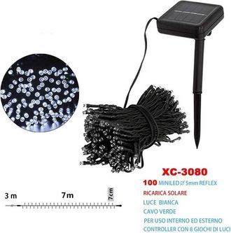 Trade Shop Trade Shop - Catena Luminosa Natale 100led Con Ricarica Di Energia Solar Luce Bianca Xc-3080