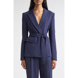 St. John Juliana Belted Lightweight Stretch Cady Wrap Jacket in Midnight at Nordstrom, Size 12