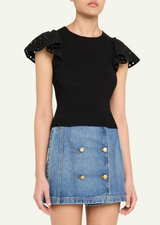 Ulla Johnson Edith Ruffle Knit Top In Noir
