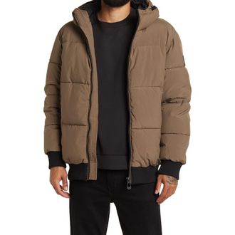 Noize Gunnar Hooded Puffer Bomber Jacket in Mocha at Nordstrom Rack, Size Large