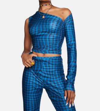 Another Girl Wavy Check Asymmetric Top In Blue