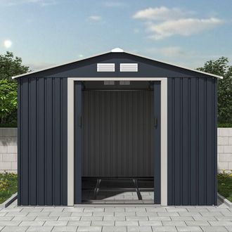 Charles Bentley 8ft x 10ft Metal Garden Storage Outdoor Shed Zinc Frame in Grey