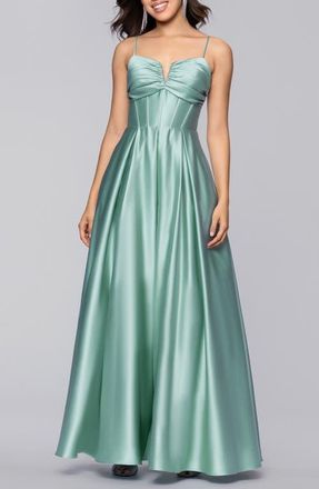 Blondie Nites Notch Neck Satin Ballgown in Seafoam at Nordstrom, Size 15