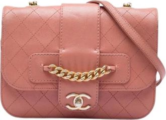 Chanel Pre-owned Front Chain Flap - Dames - Vintage Schoudertas - Roze - ONE Size - Leer - Vintage