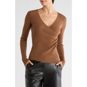 Max Studio Faux Wrap Knit Sweater in Vicuna at Nordstrom Rack, Size Large
