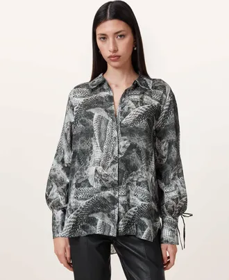 AllSaints Womens Linen Leyla Silk Linen Blend Shirt, Size: UK 16/US 12