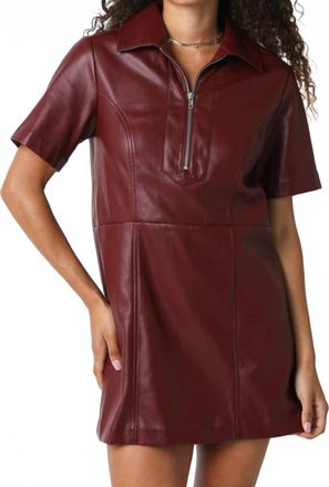Olivaceous Vegan Leather Mini Dress In Burgundy