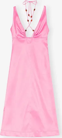 Ganni Double Satin Halter-Neck Dress - Size 8/10 Pink