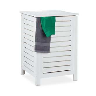 Relaxdays Cesto Ropa Sucia Hecho De Madera De Pino Con Tapa, Saco Lavable 86 L, Cubo Colada 65,5 X 45 X 45 Cm, Blanco - Relaxdays