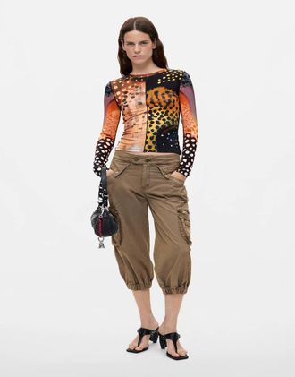 Desigual T-shirt a maniche lunghe multicolore con stampa