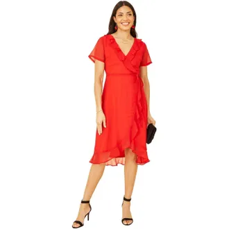 Yumi Dames Franje V-Hals Wikkeljurk (Rood)