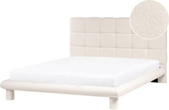 Beliani Cama Con Somier Cabecero Tapizado De Boucl&eacute; Blanco Crema 160 X 200 Cressat