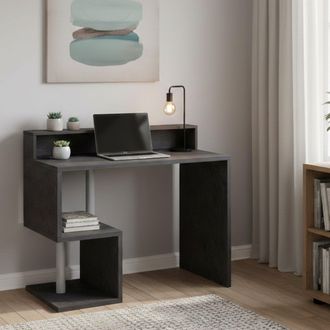 Dmora Escritorio Silvio, Escritorio Lineal Con Estantes De Almacenamiento, Escritorio De Oficina Multiusos Con Tablero, 100x50h93 Cm, Pizarra, Con Embalaje 