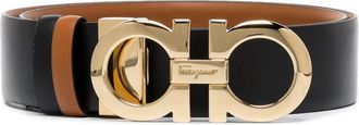 Ferragamo Black Gancini Buckle Reversible Leather Belt
