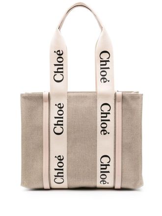 Chloé Womens Woody Canvas Medium Tote Bag