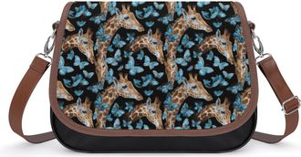 Generic Giraffes And Butterfly Small Womens Crossbody Bags Shoulder Handbag with Adjustable Strap for Travel