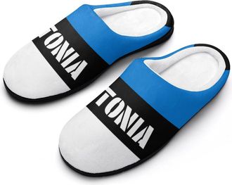 Generic Flag of Estonia Estonian Slippers Men Winter Warm Cotton Anti-Slip Indoor Slip-Ons House Shoes