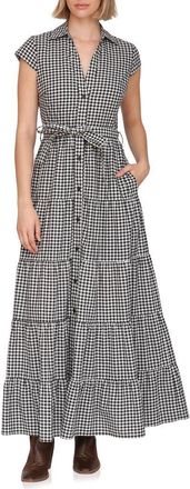 Avec Les Filles Gingham Maxi Shirtdress in Black And Creme Gingham at Nordstrom Rack, Size 10