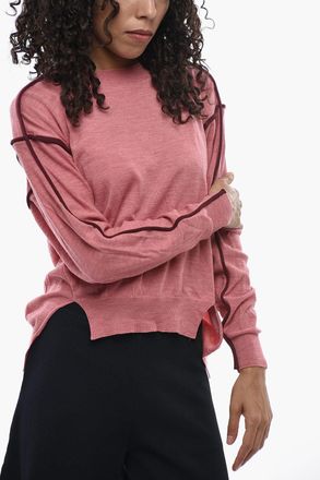 Stella McCartney Maglia Girocollo in Lana Vergine con Fondo Asimmetrico e Bordi a Contrasto Stella McCartney