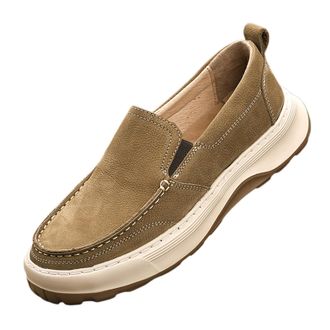 Generic Mens Genuine Leather Casual Loafers Slip On Boat Shoes Anti-Slip Lightweight Flats Walking Driving Sneakers Oxfords (8.5,Khaki)