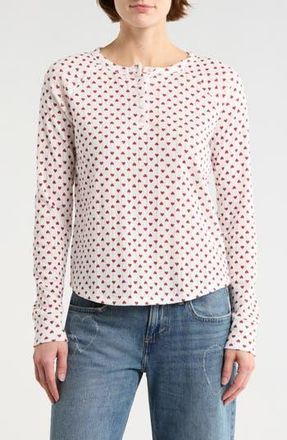 Lucky Brand Heart Print Pointelle Henley in Cream/Red Hearts at Nordstrom Rack, Size X-Small