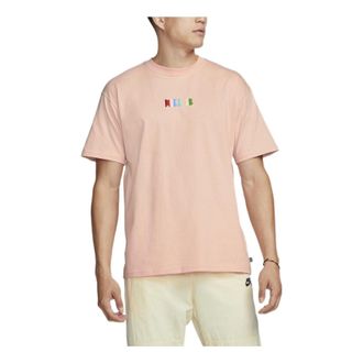 Nike Mens Nike Loose Logo Geometry Pattern Printing Sports Short Sleeve Orange Pink T-Shirt DQ1859-800