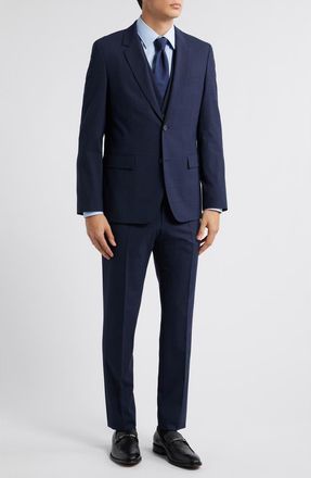 BOSS Houston Slim Fit 3-Piece Navy Check Suit in Dark Blue at Nordstrom, Size 36 Regular