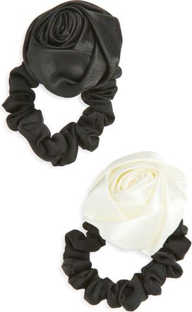 Tasha 2-Pack Rosette Hair Ties in Ivory/Black at Nordstrom