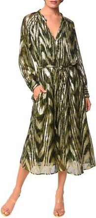 Ciebon Seneca Metallic Long Sleeve Midi Shirtdress in Green at Nordstrom Rack, Size Small