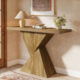 Tribesigns Tribesigns 105 cm Entryway Console Table, Narrow Sofa Table Behind Couch with Geometric Base, Accent Entry Foyer Tables for Hallway, Entrance, Brown
