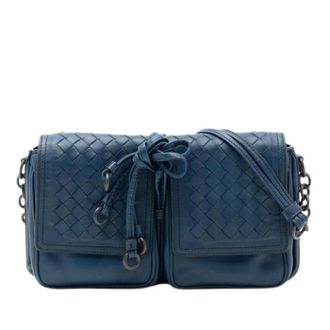 Bottega Veneta Pre-owned Cross Body Bags, female, Blue, Size: ONE SIZE Pre-owned Woven Leather Crossbody Bag