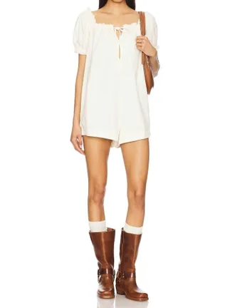 Free People Daisy Denim Babydoll Romper In Vanilla