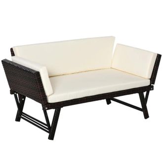 OUTSUNNY 2 in 1 Rattan Folding daybed sofa bench Bench with Cushion Outdoor - Brown | TJ Hughes