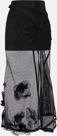 Victoria Beckham Basque floral-appliqu&eacute; mesh midi skirt