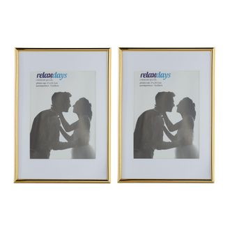 Relaxdays Relaxdays - Set 24 Marcos Fotos Cl&aacute;sicos Con Paspart&uacute;, Fotograf&iacute;as 20x30 Cm Y 15x20 Cm, Portarretratos Mesa O Pared, Pl&aacute;stico, Oro
