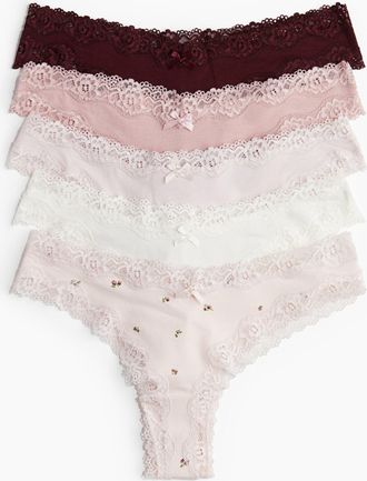 H&M 5er-Pack Brazil Slips aus Baumwolle und Spitze - Pink