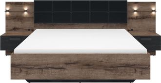 Petits Meubles Cama 160x200 con mesita de noche led y toma usb romane madera