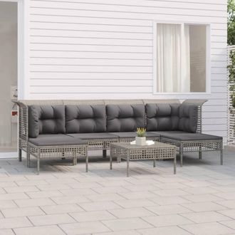 vidaXL Set De Muebles De Jard&iacute;n 7 Pzas Y Cojines Rat&aacute;n Sint&eacute;tico Gris Vidaxl