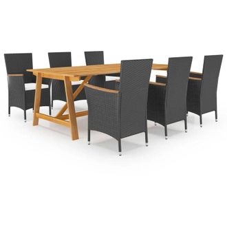 vidaXL Cena De 7 Pc Set Para Jard&iacute;n Negro