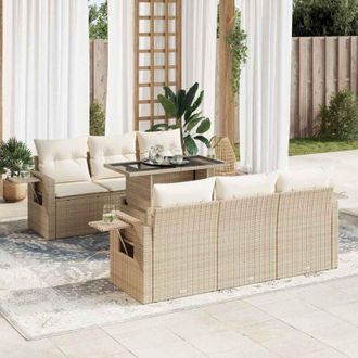 vidaXL Vidaxl - Set Sof&aacute;s De Jard&iacute;n 7 Piezas Y Cojines Rat&aacute;n Sint&eacute;tico Beige