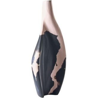 Beliani Jarr&oacute;n Decorativo Hecho A Mano De Madera De Mango Cuello Estrecho Beige/negro Lagos