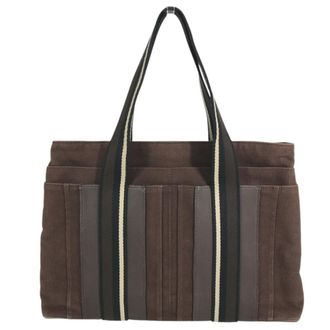 Herm&egrave;s Brown Canvas Handbag Shoulder Bag Tote Bag (Pre-Owned)